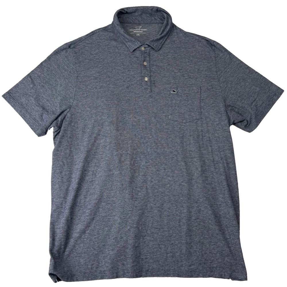 Vineyard Vines Edgartown Polo Shirt Mens Blue Poly Blend Short Sleeve Size 2XL